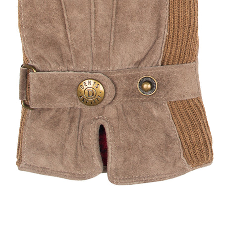 Dents Women's Three-Point Fleece-Lined Suede Gloves - Oat Brown