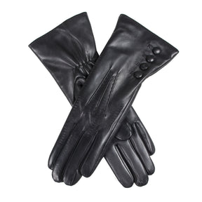 Dents Women’s Touchscreen Three-Point Cashmere-Lined Leather Gloves with Buttons - 6.5