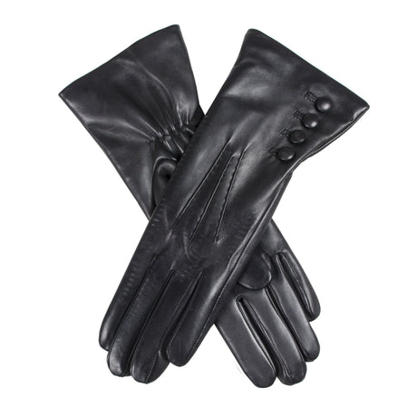 Dents Women’s Touchscreen Three-Point Cashmere-Lined Leather Gloves with Buttons - 7.5