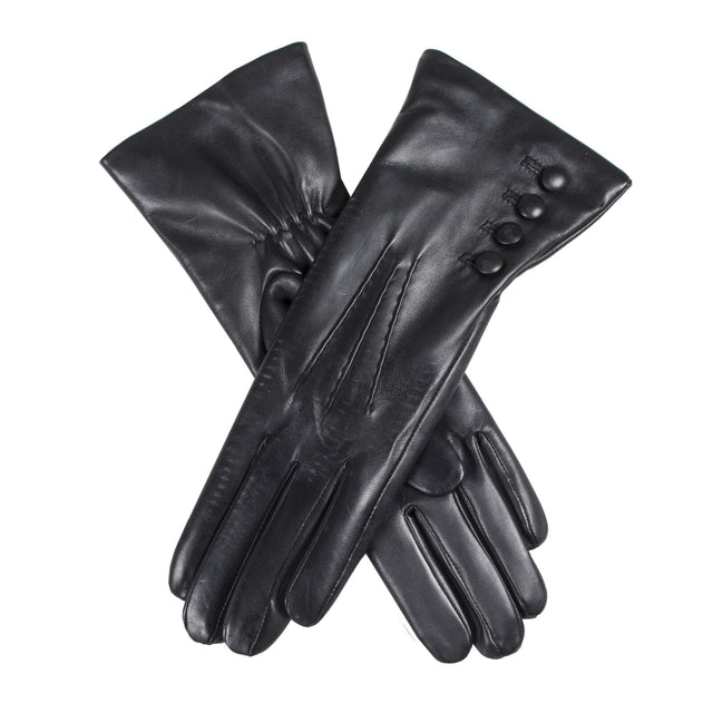 Dents Womens Touchscreen Three-Point Cashmere-Lined Leather Gloves with Buttons