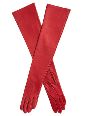 Dents Women's Three-Point Long Opera Leather Gloves in Berry - 8