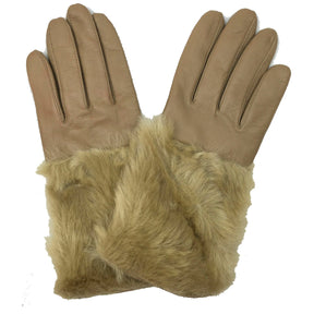 DENTS Womens Hair Sheep Leather Gloves Faux Fur Piped Cuff Elasticised 7-2383