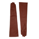 Dents Womens Single-Point Long Above-Elbow Lined Leather Gloves in Cognac