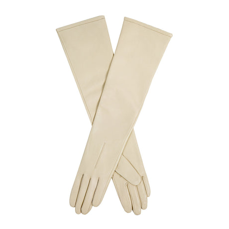 Dents Womens Long Above-Elbow Lined Leather Gloves in Ivory - L