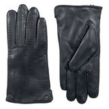 Dents Womens Touchscreen Single-Point Faux Fur-Lined Leather Gloves in Navy