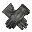 Dents Womens Touchscreen Water-Resistant Fur-Lined Leather Gloves w/ Buttons - Black