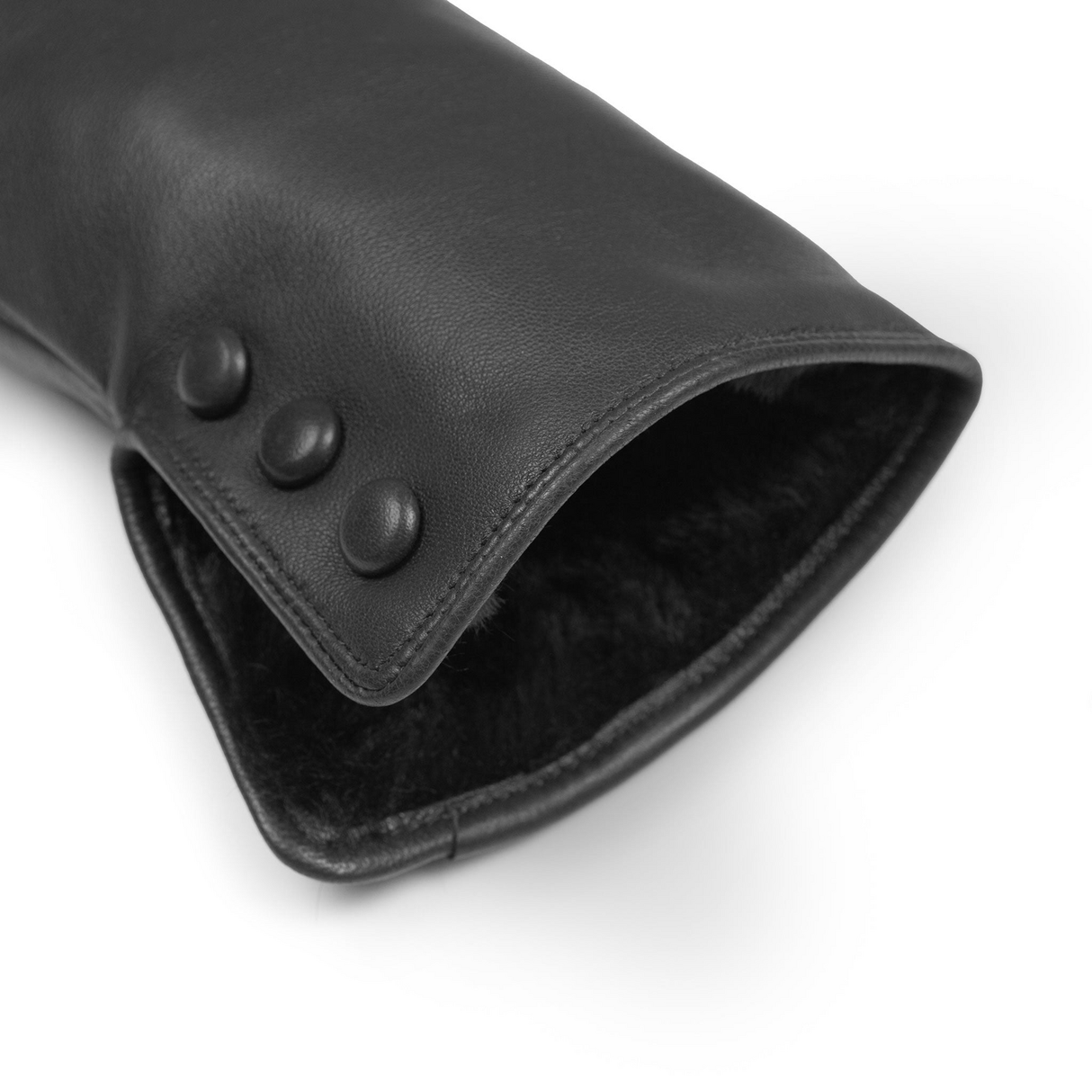 Dents Womens Touchscreen Water-Resistant Fur-Lined Leather Gloves w/ Buttons - Black