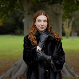 Dents Womens Touchscreen Water-Resistant Fur-Lined Leather Gloves w/ Buttons - Black