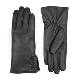 Dents Womens Touchscreen Water-Resistant Fur-Lined Leather Gloves w/ Buttons - Black