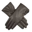 Dents Womens Touchscreen Water-Resistant Fur-Lined Leather Gloves w/ Buttons - Mocca