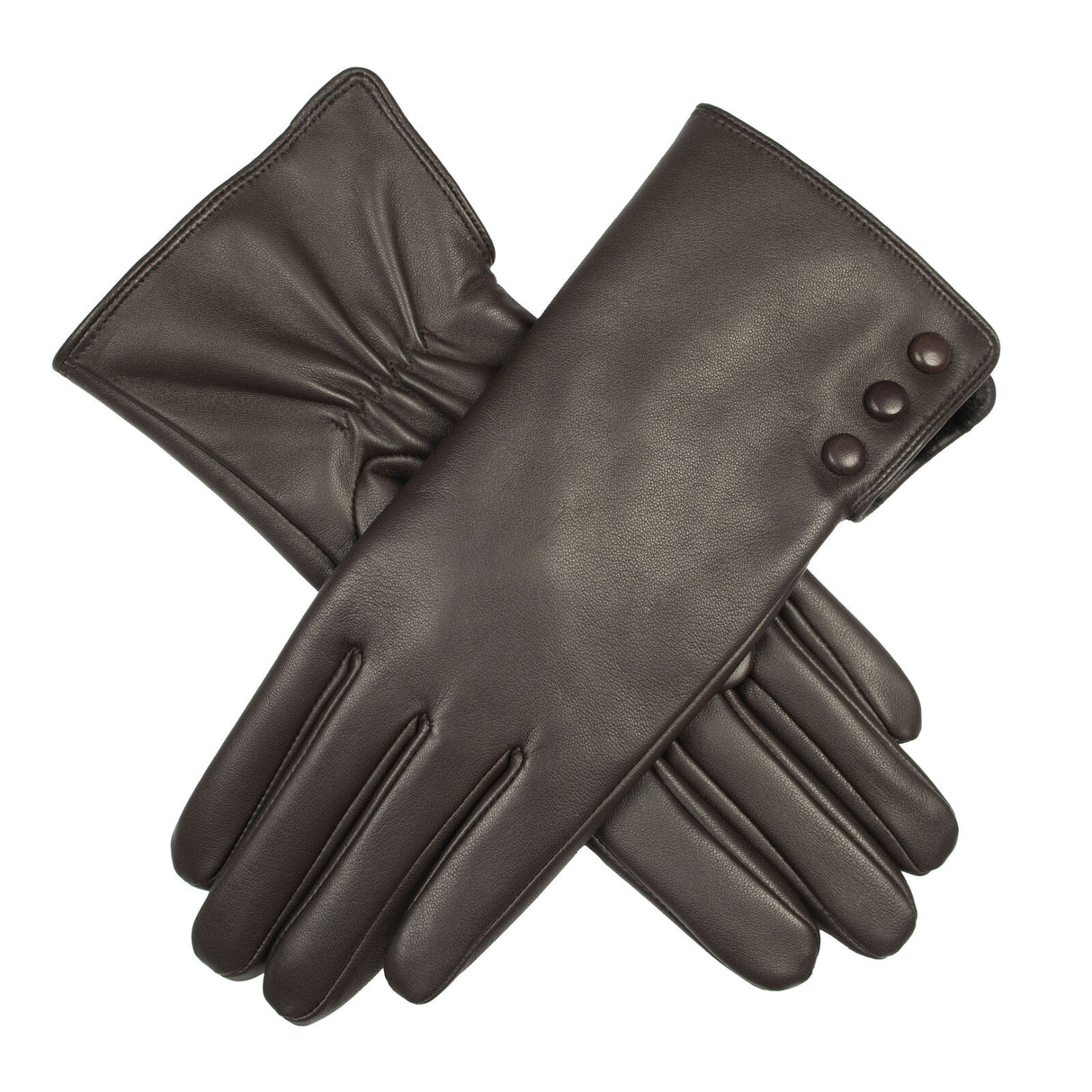Dents Womens Touchscreen Water-Resistant Fur-Lined Leather Gloves w/ Buttons - Mocca
