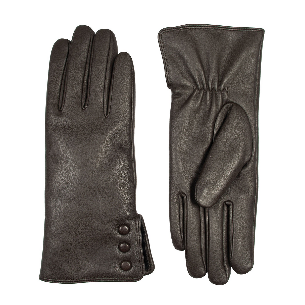 Dents Womens Touchscreen Water-Resistant Fur-Lined Leather Gloves w/ Buttons - Mocca
