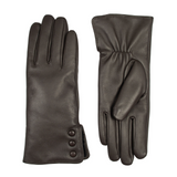 Dents Womens Touchscreen Water-Resistant Fur-Lined Leather Gloves w/ Buttons - Mocca