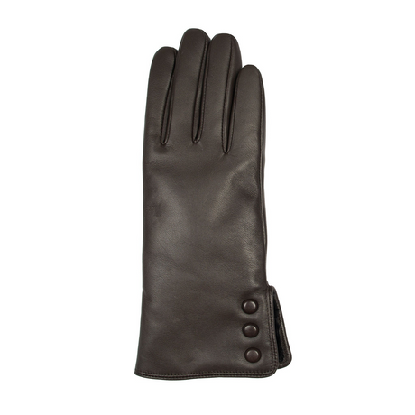 Dents Womens Touchscreen Water-Resistant Fur-Lined Leather Gloves w/ Buttons - Mocca