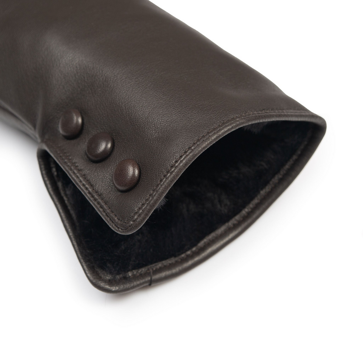 Dents Womens Touchscreen Water-Resistant Fur-Lined Leather Gloves w/ Buttons - Mocca