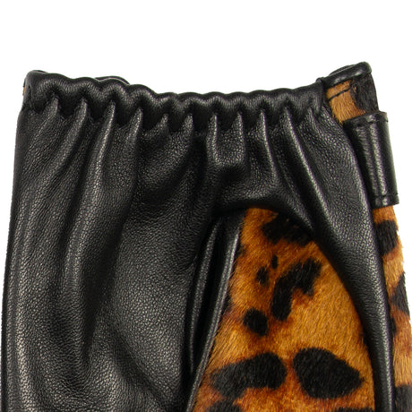 Dents Womens Fingerless Leather Driving Gloves in Ponyskin Leopard Print Design