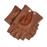 Dents Womens Fingerless Unlined Leather Driving Gloves in Cognac