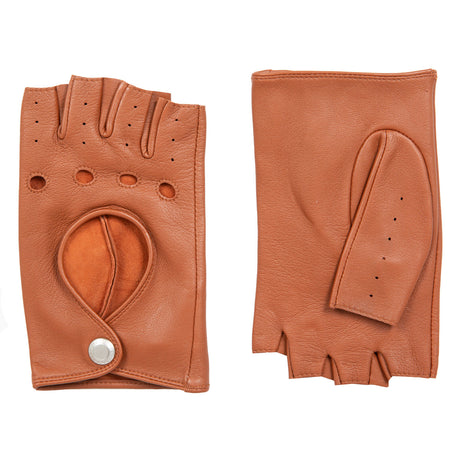 Dents Womens Fingerless Unlined Leather Driving Gloves in Cognac