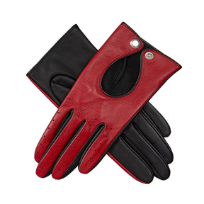 Dents Women’s Touchscreen Leather Driving Gloves in Berry/Black