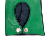 Dents Women’s Touchscreen Leather Driving Gloves in Emerald/Navy