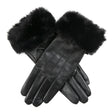 Dents Womens Touchscreen Three-Point Lined Leather Gloves w/ Faux Fur Cuffs - Black