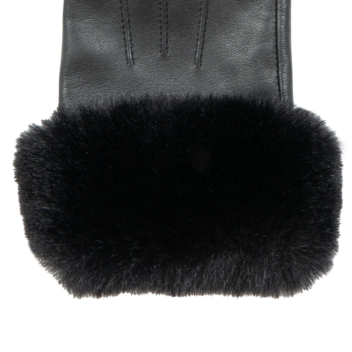 Dents Womens Touchscreen Three-Point Lined Leather Gloves w/ Faux Fur Cuffs - Black