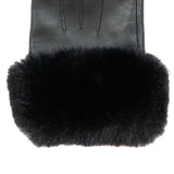 Dents Womens Touchscreen Three-Point Lined Leather Gloves w/ Faux Fur Cuffs - Black