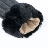 Dents Womens Touchscreen Three-Point Lined Leather Gloves w/ Faux Fur Cuffs - Black