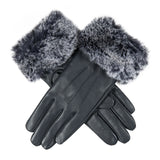 Dents Womens Touchscreen Three-Point Lined Leather Gloves with Faux Fur Cuffs In Navy