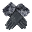 Dents Womens Touchscreen Three-Point Lined Leather Gloves with Faux Fur Cuffs In Navy