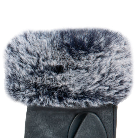 Dents Womens Touchscreen Three-Point Lined Leather Gloves w/ Faux Fur Cuffs - Navy Blue