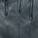 Dents Womens Touchscreen Three-Point Lined Leather Gloves with Faux Fur Cuffs In Navy