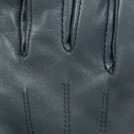 Dents Womens Touchscreen Three-Point Lined Leather Gloves w/ Faux Fur Cuffs - Navy Blue