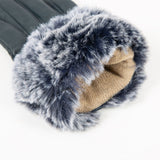 Dents Womens Touchscreen Three-Point Lined Leather Gloves with Faux Fur Cuffs In Navy