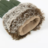 Dents Women’s Touchscreen Three-Point Lined Leather Gloves with Faux Fur Cuffs in Sage