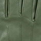 Dents Women’s Touchscreen Three-Point Lined Leather Gloves with Faux Fur Cuffs in Sage