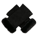 Dents Womens Fingerless Faux Fur-Lined Suede Mitten Gloves w/ Faux Fur Trim in Black