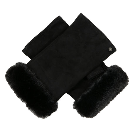 Dents Womens Fingerless Faux Fur-Lined Suede Mitten Gloves w/ Faux Fur Trim in Black