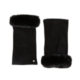 Dents Womens Fingerless Faux Fur-Lined Suede Mitten Gloves w/ Faux Fur Trim in Black
