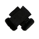 Dents Womens Fingerless Faux Fur-Lined Suede Mitten Gloves w/ Faux Fur Trim in Black