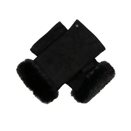 Dents Womens Fingerless Faux Fur-Lined Suede Mitten Gloves w/ Faux Fur Trim in Black