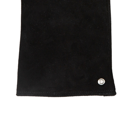 Dents Womens Fingerless Faux Fur-Lined Suede Mitten Gloves w/ Faux Fur Trim in Black