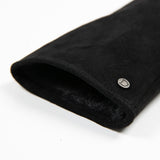 Dents Womens Fingerless Faux Fur-Lined Suede Mitten Gloves w/ Faux Fur Trim in Black