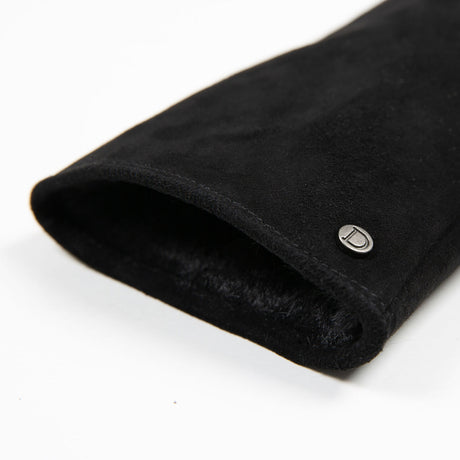 Dents Womens Fingerless Faux Fur-Lined Suede Mitten Gloves w/ Faux Fur Trim in Black