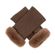 Dents Womens Fingerless Faux Fur-Lined Suede Mitten Gloves w/ Faux Fur Trim in Mocca