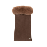 Dents Womens Fingerless Faux Fur-Lined Suede Mitten Gloves w/ Faux Fur Trim in Mocca