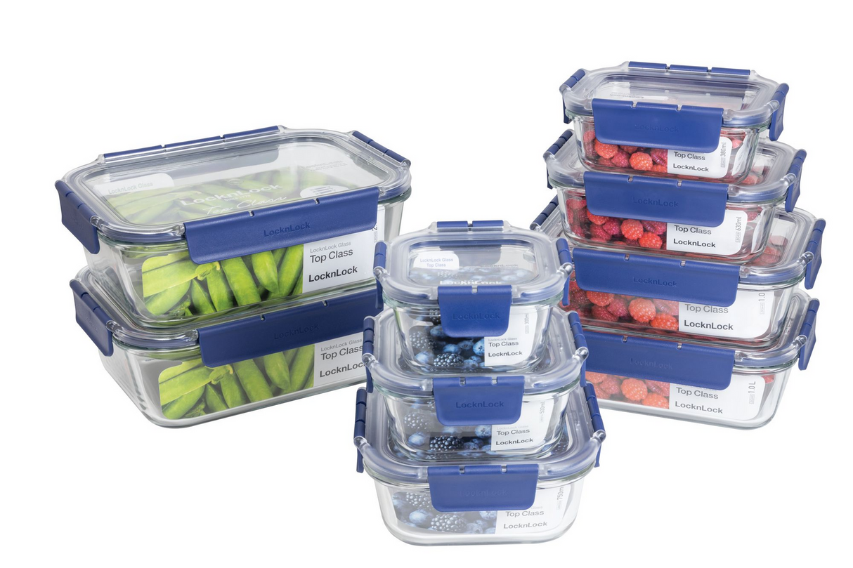 9 Piece LocknLock Top Class Borosilicate Glass Food Storage Container Gift Set (with Lids)
