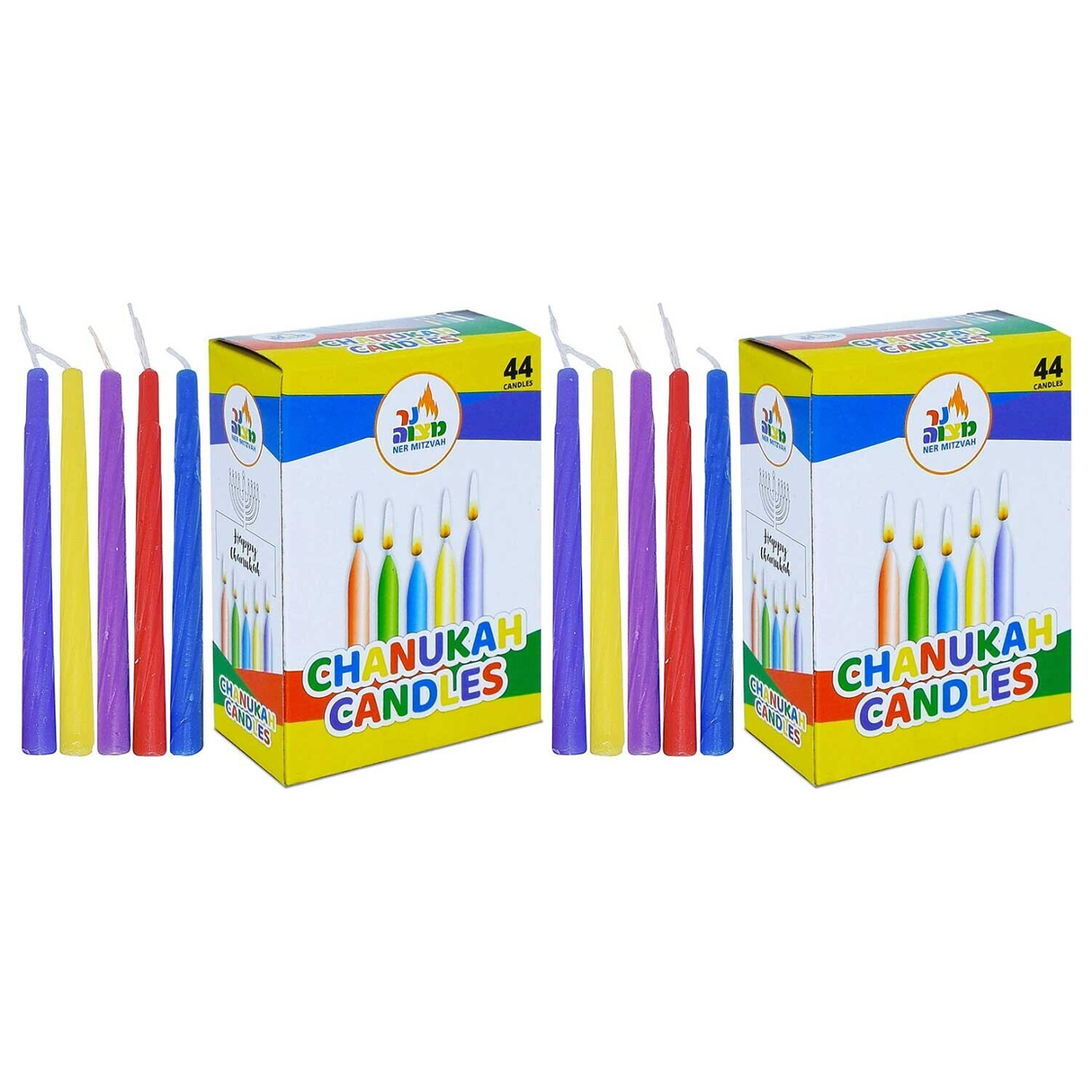 2x Ner Mitzvah Multicolour Standard Chanukah Candles Pack - 44 Pack (Hannukah)