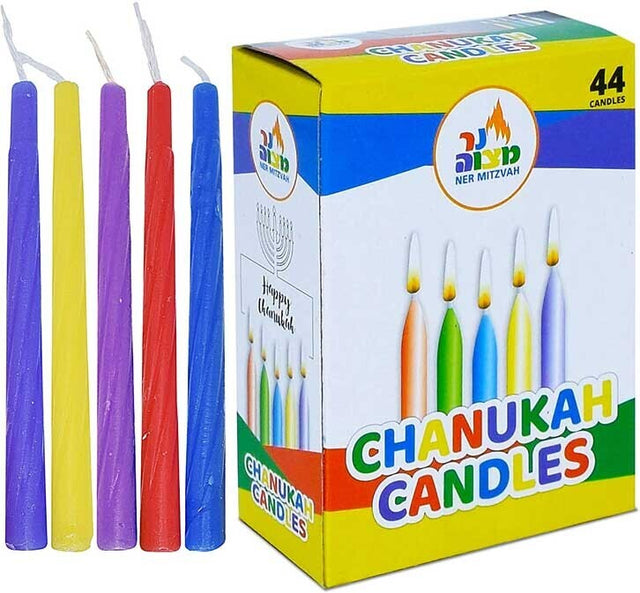 Ner Mitzvah Multi Color Standard Chanukah Candles - 1 Pack of 44pcs