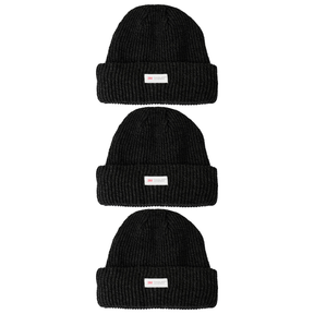 3x 3M Thinsulate Black Beanie Pack - Pull On Winter Thermal Knit Hat